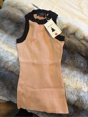 Zesica Sleeveless Ribbed Tank Dress in Blush Pink with Black Trim